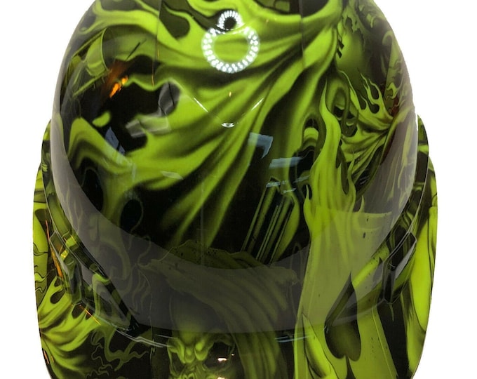 Custom Hydro Dipped Hard Hat Ridgeline Cap Style Hi Vis Green Ace Of Skulls