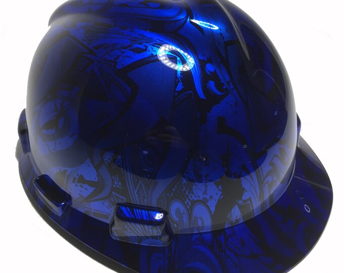 Custom hydro Dipped Hard Hat Blue Kandy Graffiti MSA V-Gard Cap Style
