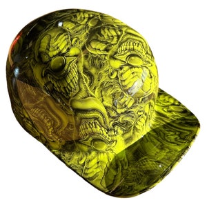 Casco Personalizzato Doughboy Mikes Pro Lid – Verde HiVis Con Teschi, Idrodipinto, Nero, Nuovo