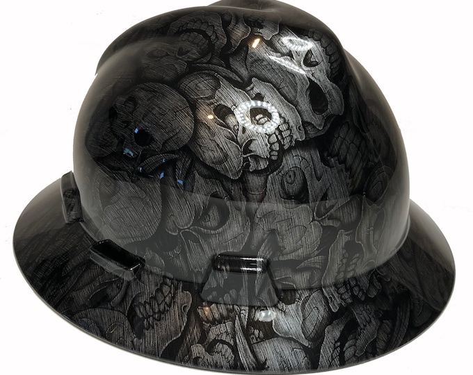 Custom Hard Hat Stainless Steel Insanity Skulls MSA V-Gard Full Brim