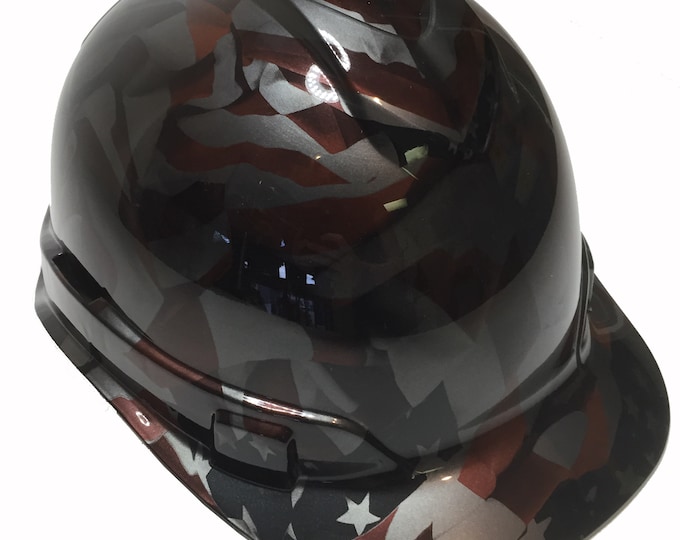 Custom Hard Hat Metallic Graphite American Flag Cap Style Ridgeline