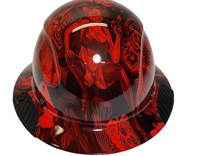 Custom Hydro Dip Red Naughty Boy Lift Fiber Resin Full Brim Hardhat