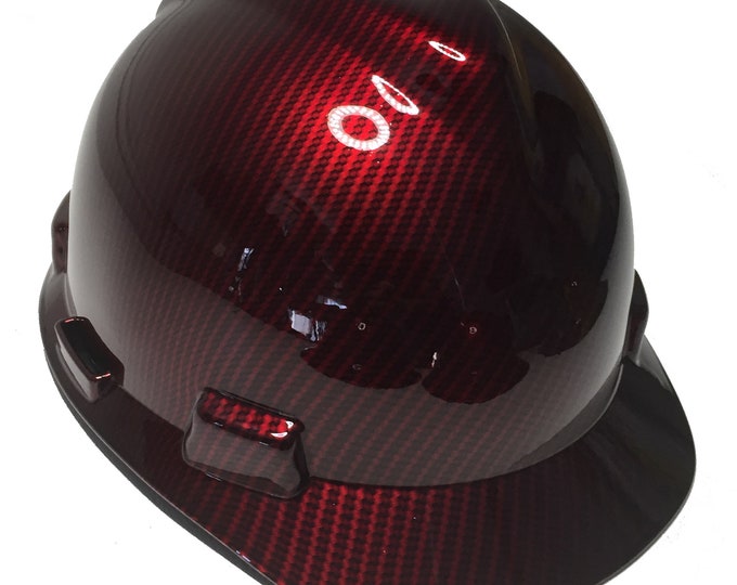 Hard Hat MSA V-Gard Cap Style Custom Kandy Red Carbon Fiber Hydro Dipped
