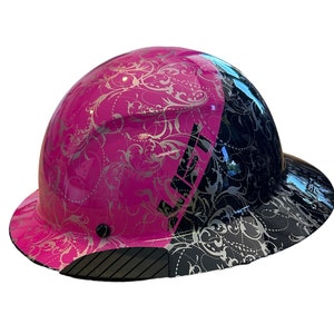 Benutzerdefinierte Hydro getauchte schwarze und rosa Lilien Lift DAX Fifty 50 Fiber Harz Vollrand HardHat