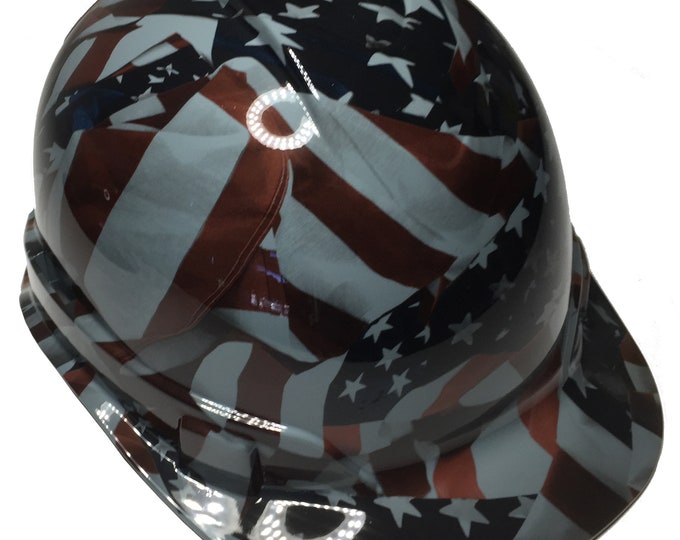 Custom Hard Hat Slate Gray American Flags Cap Style Ridgeline