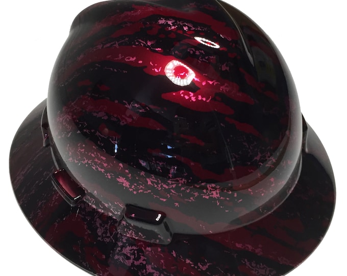 Custom Hard Hat Brandywine Red Marble Splash MSA V-Gard Full Brim