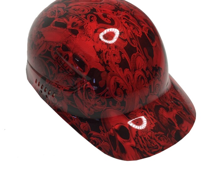 Custom Hydro Dipped Red Filigree Skulls Bump Cap