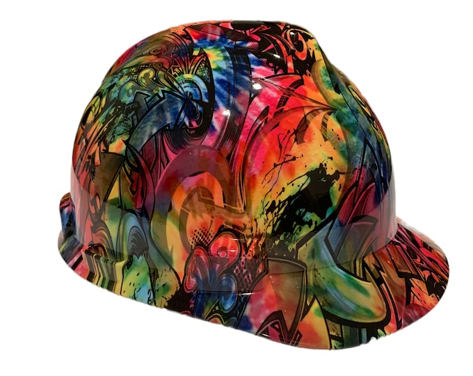 Custom Hard Hat Light Tye Dye Graffiti Hydro Dipped MSA V-Gard Cap Style
