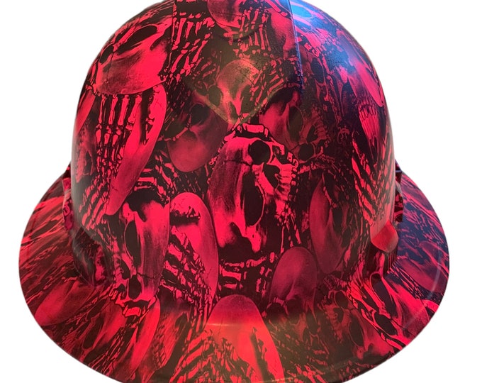 Custom Hydro Dipped Hard Hat Pink No Evil Skeletons Skulls Ridgeline Full Brim