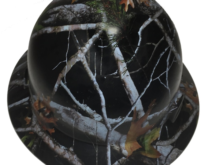 Custom Hard Hat Black Vista Camo Full Brim MSA V-Gard