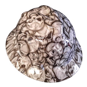 Custom Hydro Dipped White Insanity Skulls MSA V-Gard Full Brim Hard Hat