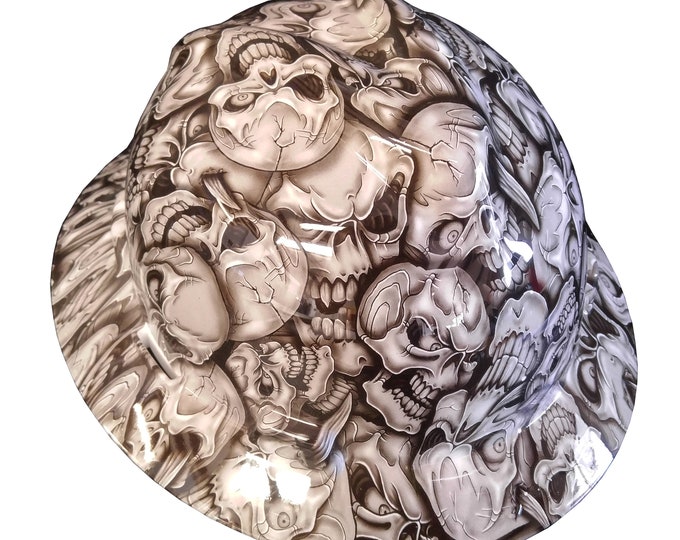 Custom Hydro Dipped White Insanity Skulls MSA V-Gard Full Brim Hard Hat