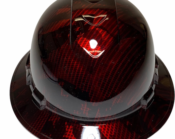 Custom Hydro Dipped Kandy Red Carbon Fiber American Flags Ridgeline Full Brim Vented Hard Hat