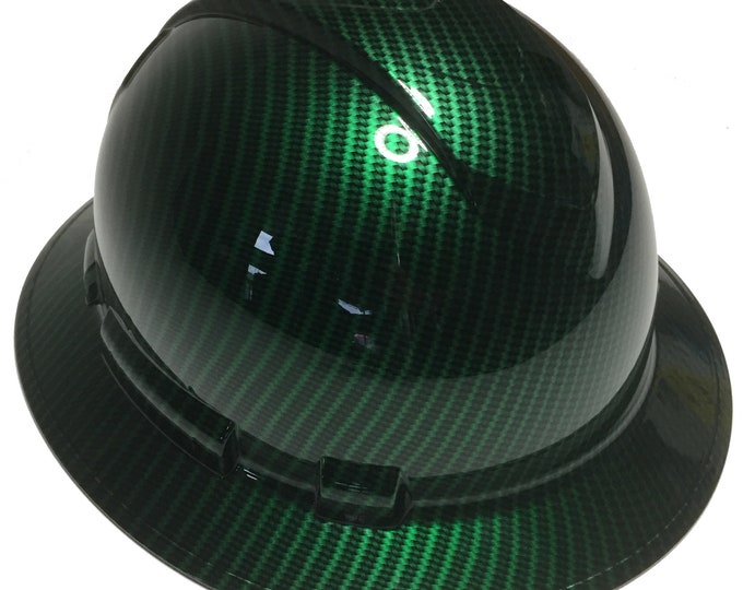 Custom Hard Hat Green Kandy Carbon Fiber Hydro Dipped Full Brim Ridgeline