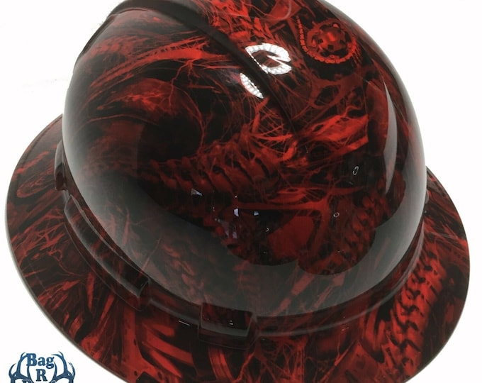 Custom Hard Hat Ridgeline Full Brim Red Bio Mechanical