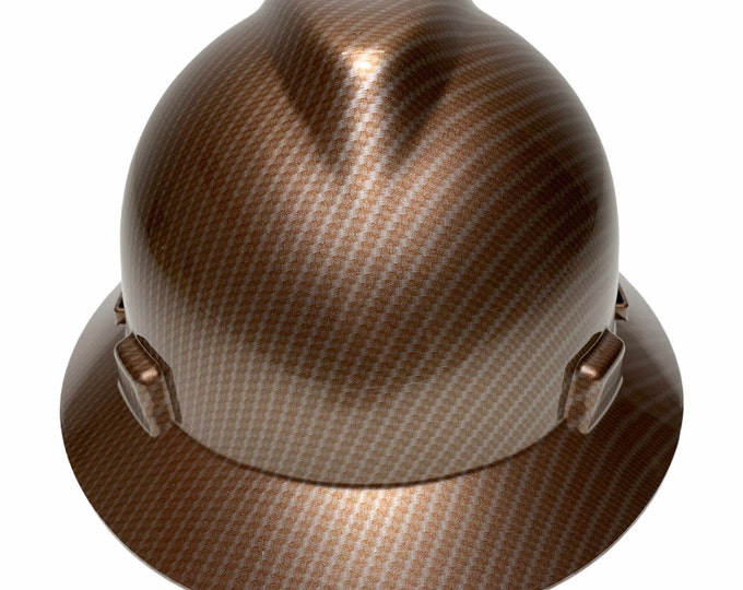 Custom Hard Hat Copper Carbon Fiber Hydro Dipped MSA V-Gard Full Brim