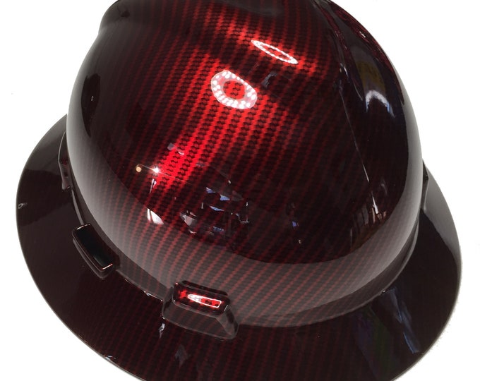 Custom Hard Hat Red Kandy Carbon Fiber Hydro Dipped MSA V-Gard Full Brim