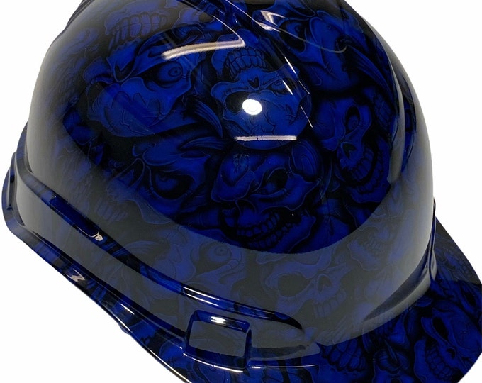 Custom Hydro Dipped Hard Hat Ridgeline Vented Cap Style Custom Blue Insanity Skulls
