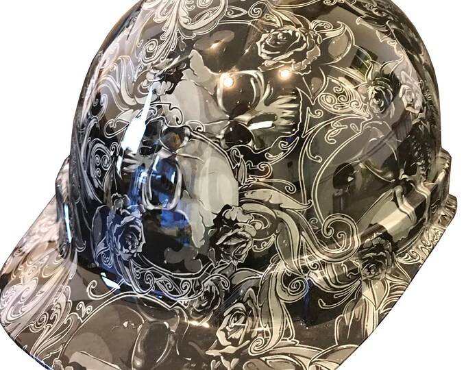 Custom Hard Hat White Filigree Skulls Cap Style Ridgeline