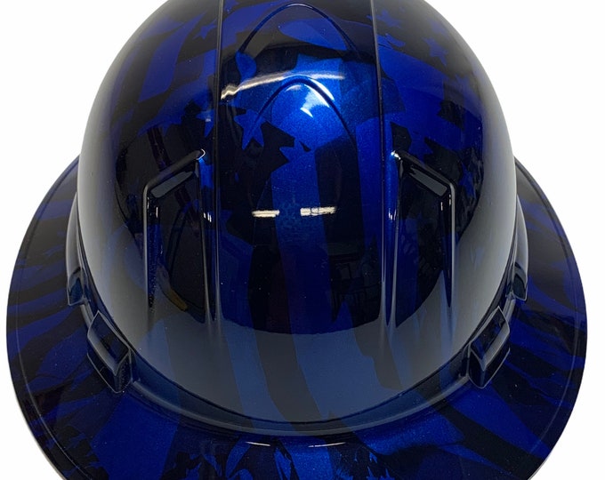 Custom Hydro Dipped Hard Hat Diamond Blue American Flags Full Brim Ridgeline