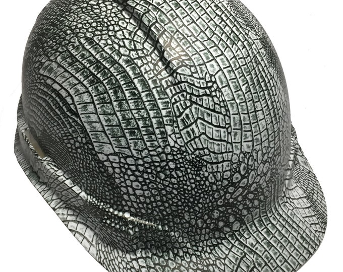 Hard Hat Ridgeline Cap Style Custom Hydro Dipped White Gator Skin