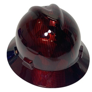 Custom Hard Hat Hydro Dipped Kandy Red Carbon Fiber American Flags HG MSA V-Gard Full Brim