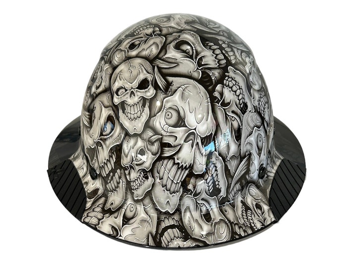 Custom Hydro Dipped Black Camo and White Insanity Skulls Lift DAX Fifty 50 Carbon Fiber HDF50C-19WC  Full Brim HardHat