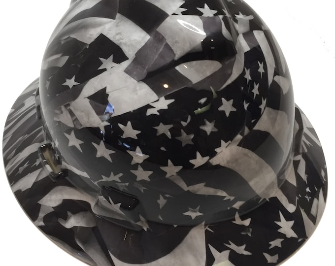 Custom Midnight American Flag Hard Hat MSA V-Gard Full Brim