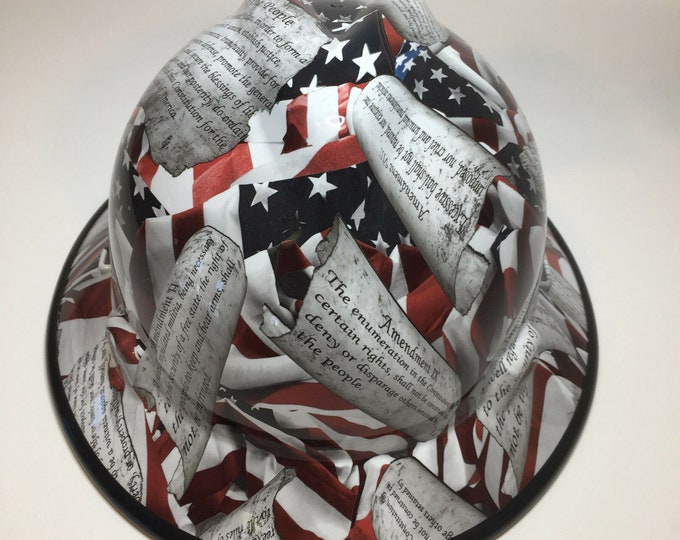 Custom Hard Hat Amendments American Flag W/Black Edgegard Full Brim MSA