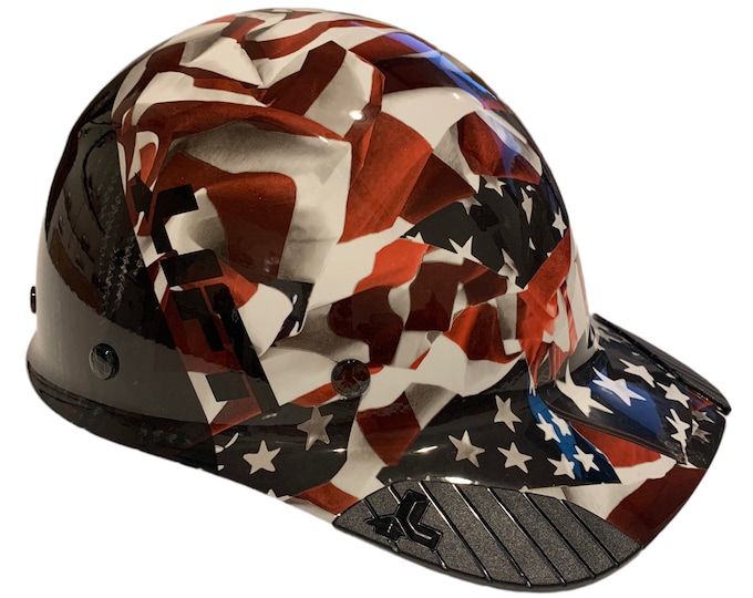 Custom Hydro Dipped Black and White American Flags Lift DAX Fifty 50 Carbon Fiber HDC50C-19OC Cap Style HardHat
