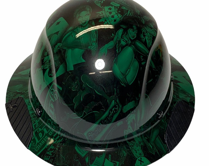 Custom Hydro Dip Green Naughty Boy Lift Fiber Resin Full Brim Hardhat