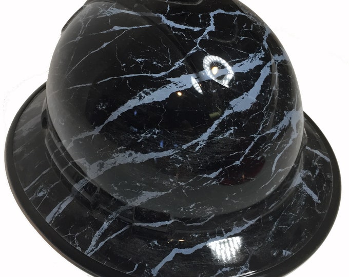 Custom Hydro Dipped Hard Hat Black Marble Full Brim Ridgeline W/ Black EdgeGard