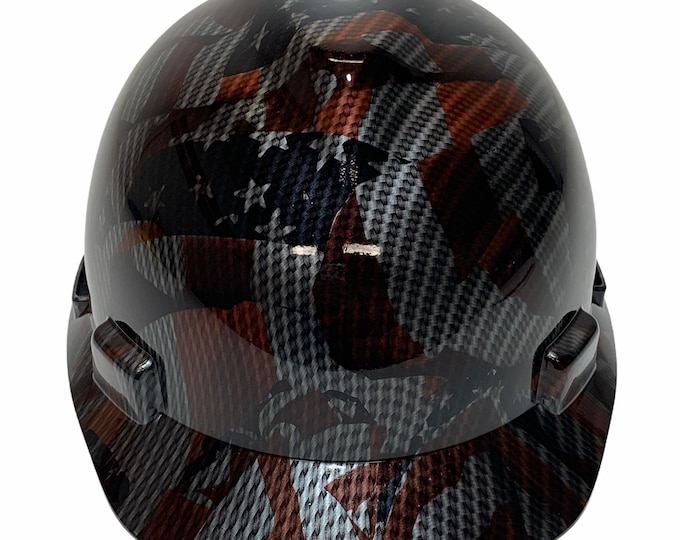 Custom Hard Hat Carbon Fiber American Flags Hydro Dipped MSA V-Gard Cap Style