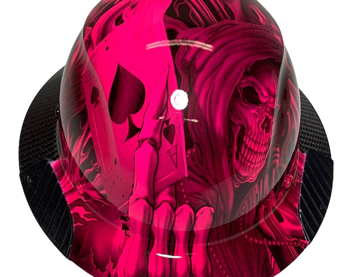 Custom Hydro Dipped Black and Hot Pink Ace of Skulls Lift DAX Fifty 50 Carbon Fiber HDF50C-19OC  Full Brim HardHat