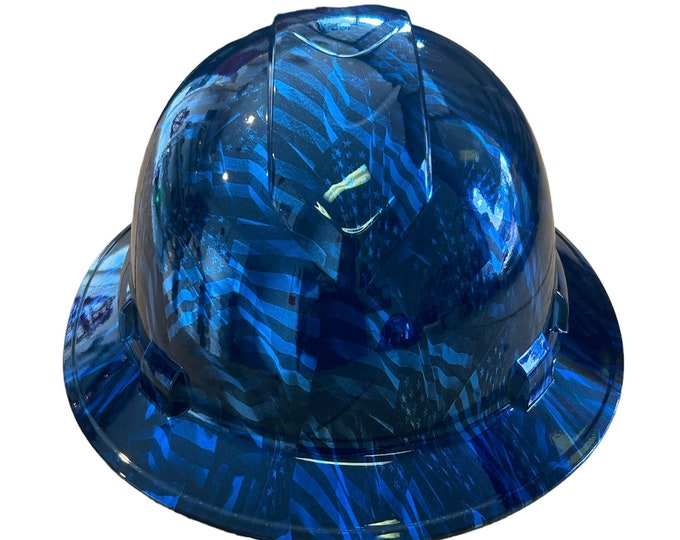 Custom Ridgeline Full Brim Hard Hat Chrome Kandy Blue Negative Flags