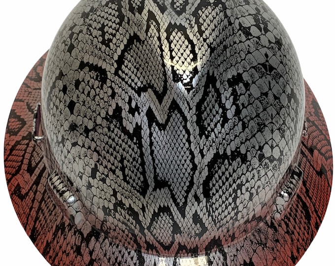 Custom Hydro Dipped Silver Metallic Snakeskin over red brim Hard Hat MSA V-Gard  Full Brim