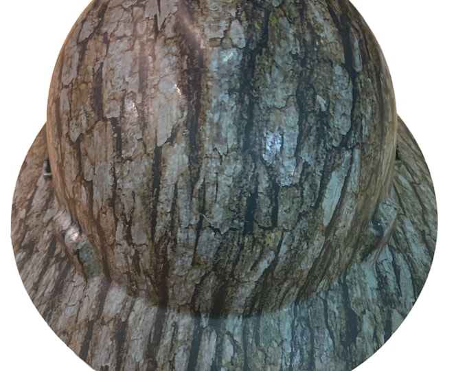 Custom Hard Hat Treebark Camo Hydro Dipped Full Brim MSA V-Gard