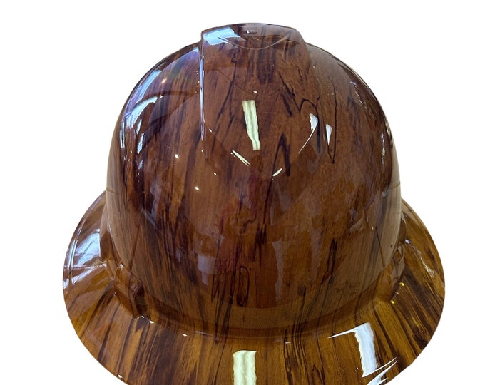 Hydro dip Hard Hat Yellow Brown Oak Wood Grain Pyramex Ridgeline Protective