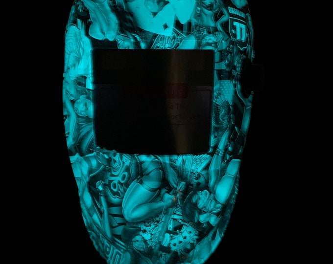 Hydro Dipped Custom Welding Helmet AUTO DARK WHAM10 Series White to Blue Glow in the Dark Naughty Boy