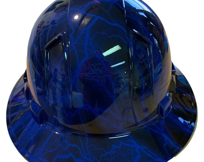 Hydro Dipped Hard Hat Ridgeline Full Brim Custom Blue Lightning Vented
