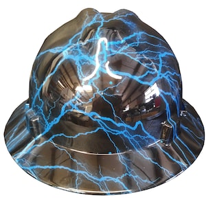 Hard Hat MSA Full Brim Custom Blue Lightning Hydro Dipped