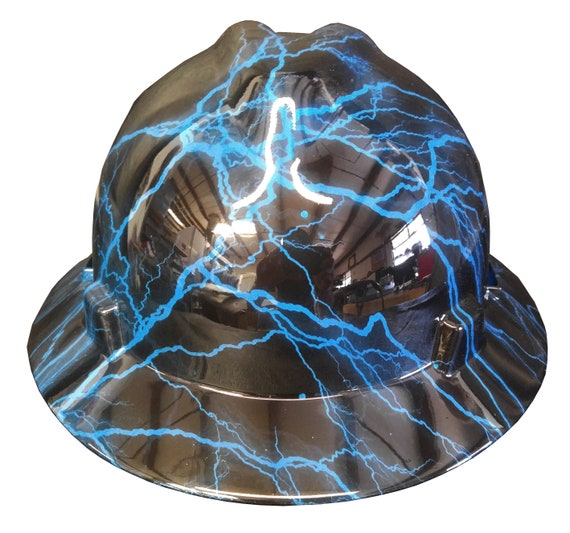 Accessoires Hoeden & petten Helmen Hard Hat MSA Full Brim Custom Hydro Ondergedompelde Blauwe Vlammende Schedels 