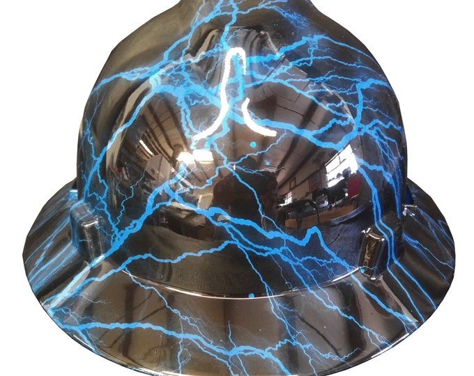 Hard Hat MSA Full Brim Custom Blue Lightning Hydro Dipped