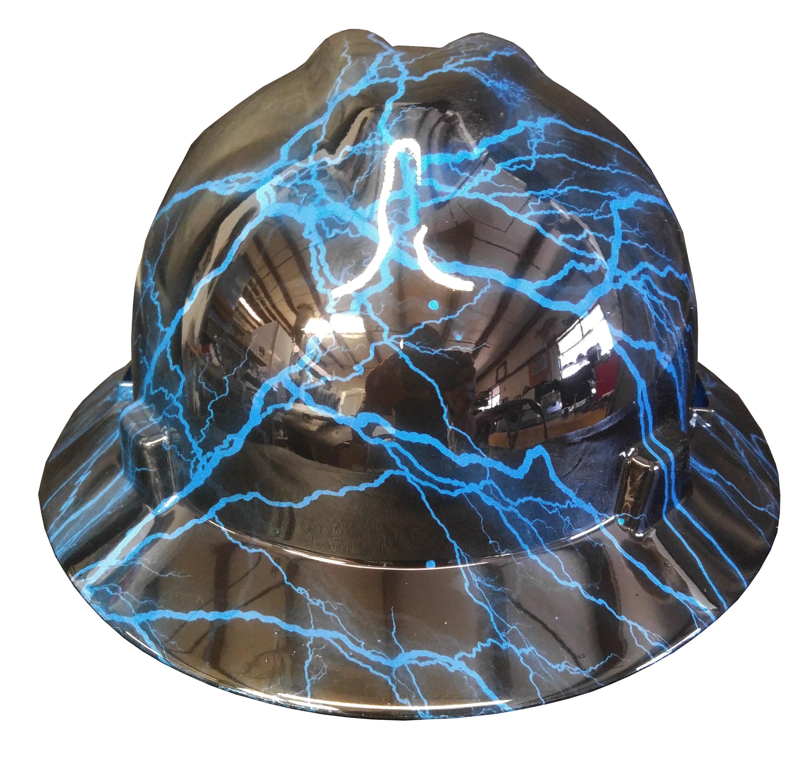 Custom Hard Hat MSA V-Gard Full Brim Teal Blue Carbon Fiber Hydro