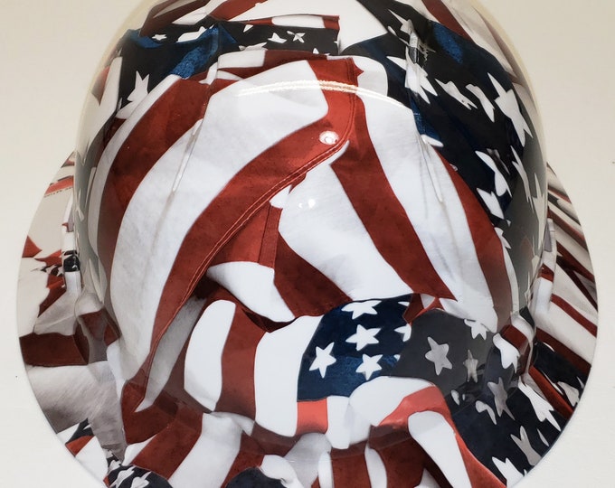 Hydro Dip Traditional American Flags Lift Briggs HBFC-7G Full Brim Vented Hard Hat