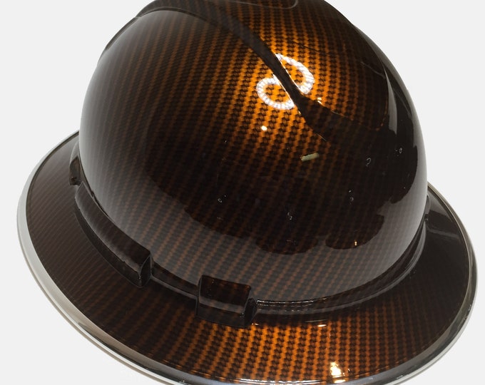 Custom Hydro Dipped Carbon Fiber Kandy Orange Translucent Hard Hat Ridgeline Full Brim W/ EdgeGard