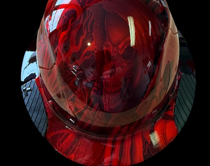 LIFT DAX Fifty 50 Carbon Fiber HDF50C-19WC Full Brim Hard Hat Custom Hydro Dipped Kandy Red Ace of Skulls