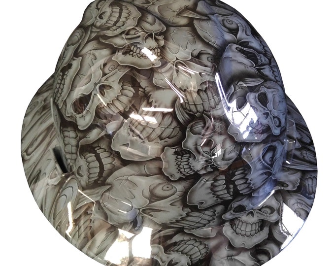 Custom Hydro Dipped Gray Insanity Skulls MSA V-Gard Full Brim Hard Hat