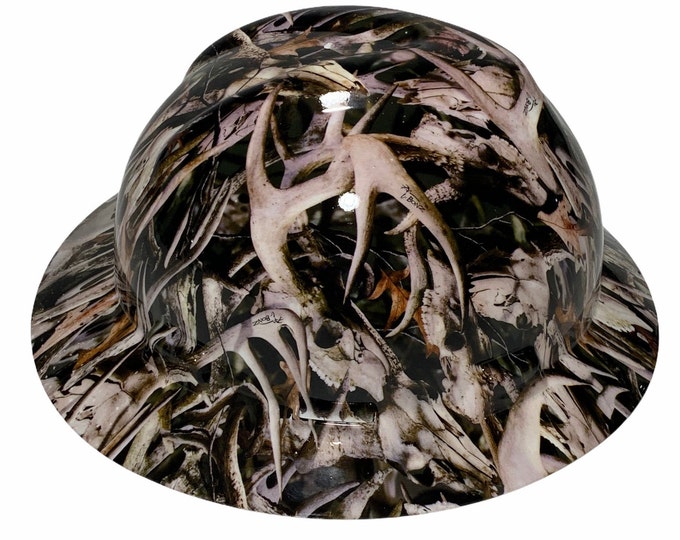 Custom Hard Hat Black Bonz Camo Hydro Dipped Full Brim MSA V-Gard