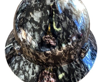 Custom Hard Hat MSA Full Brim Chrome Silver Skulls